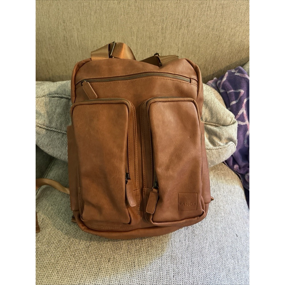 Kanga Pack Classic Camel Brown Vegan Leather Diaper Bag Backpack Convertible